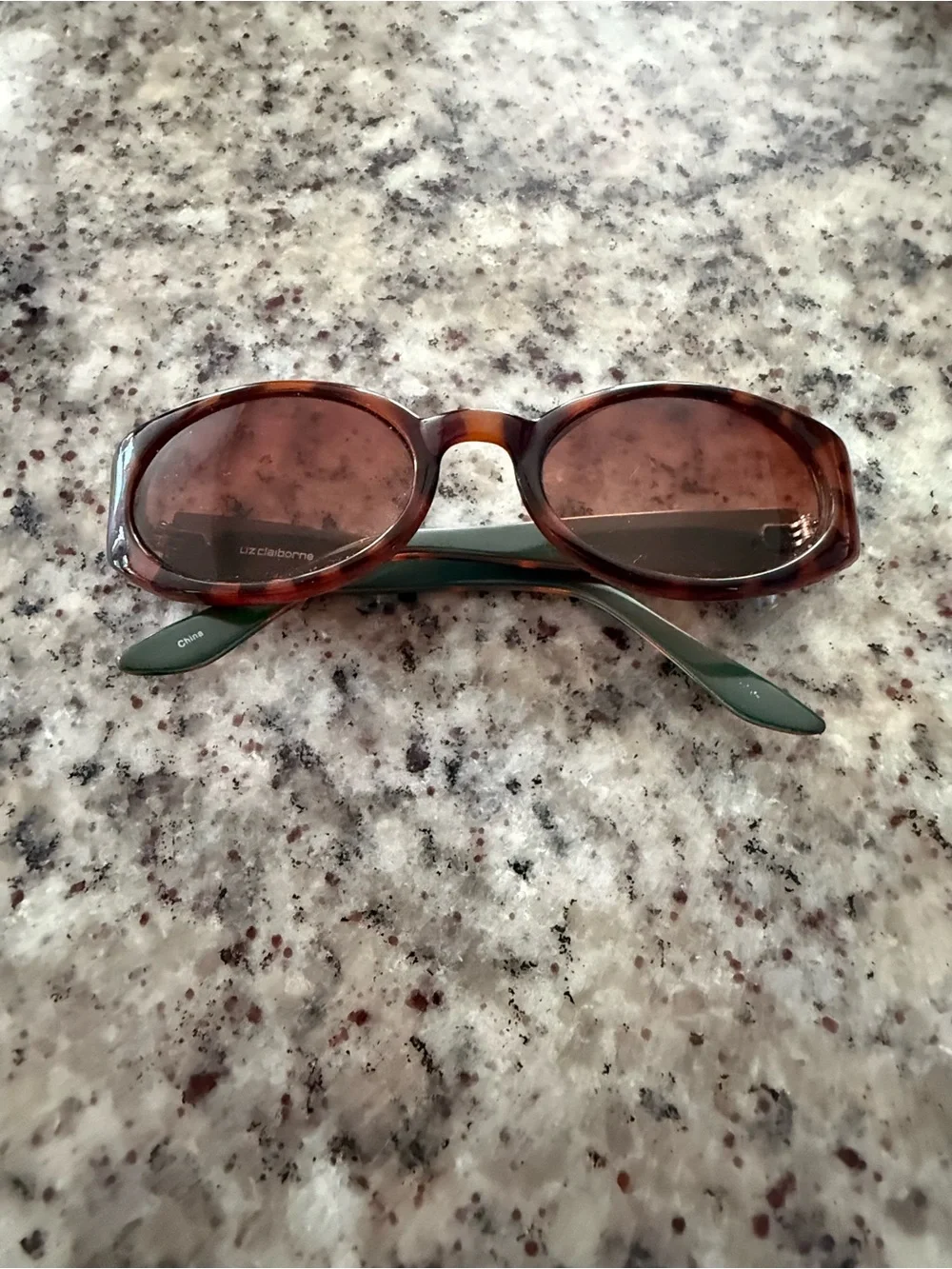 Liz Claiborne Tortoise Frame Sunglasses with Green Temples